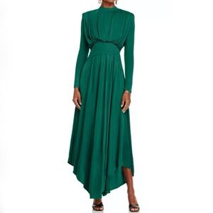 New FARM Rio Draped High Neck Dress in Emerald Green Size Medium